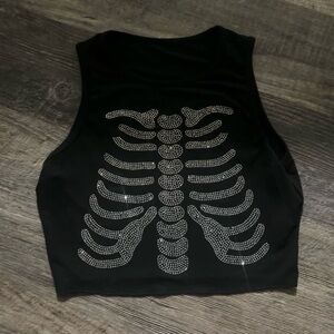 Rhinestone Skeleton Cropped Tank Top